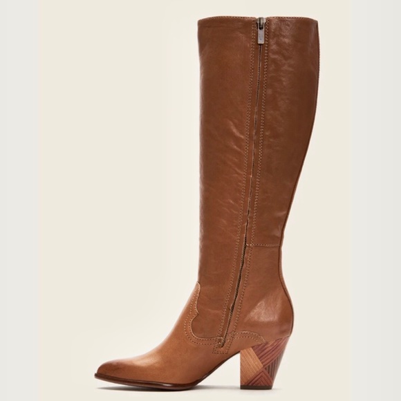 $458 RARE Frye Reed Chevron Heel Cognac Leather Tall Knee High Winter/Fall Boots - Picture 3 of 16
